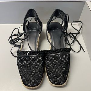 Stuart Weitzman Patterned Eyelet Trim Espadrilles Black 8.5